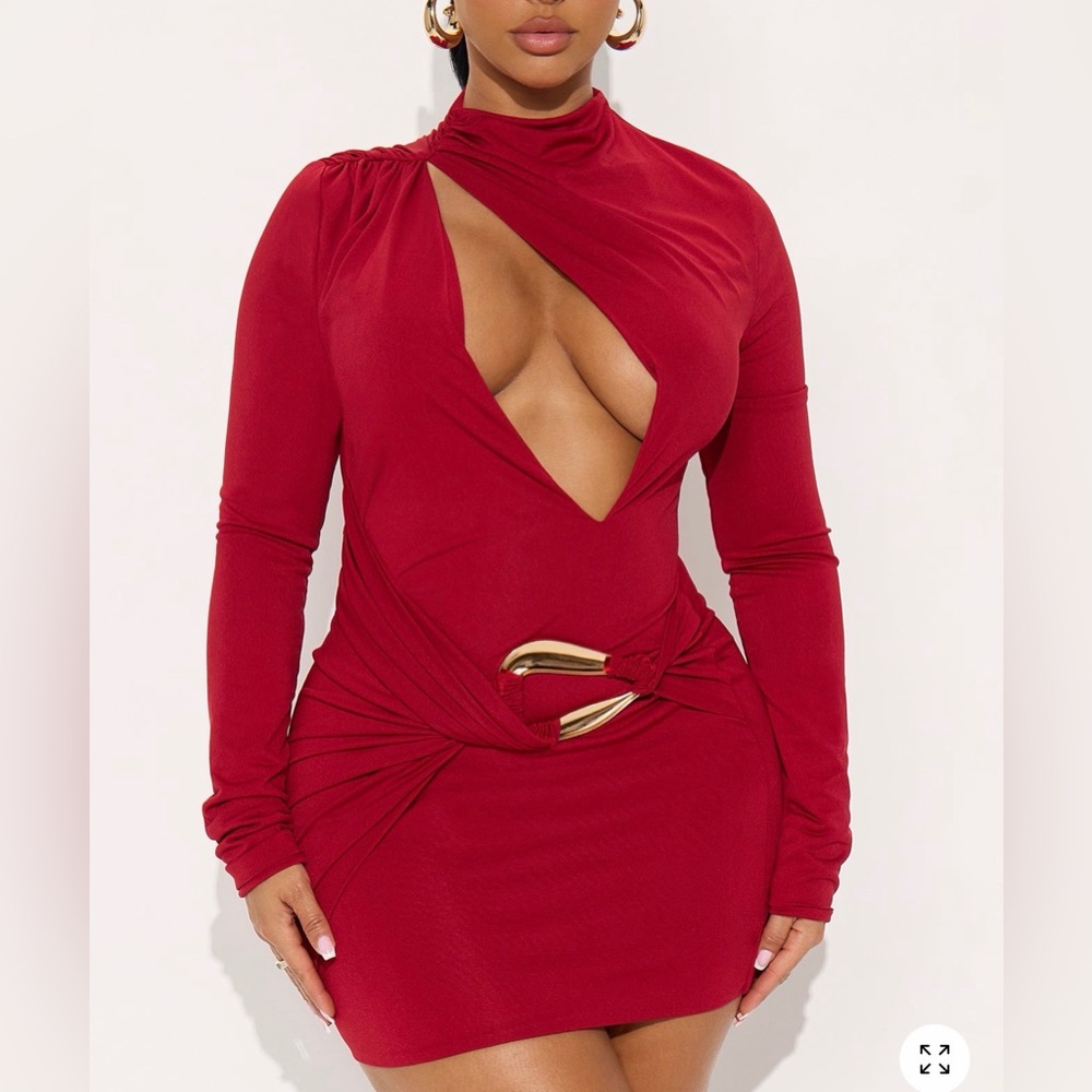Fashion Nova Bold Red Long Sleeve Dress 😍